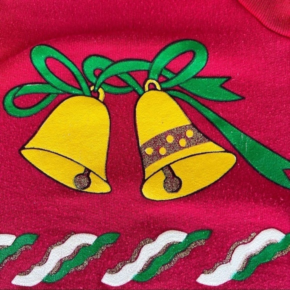 VTG Christmas Sweatshirt Cat Mouse Holiday Time Puffy Graphic Crewneck Med Red - Picture 8 of 11